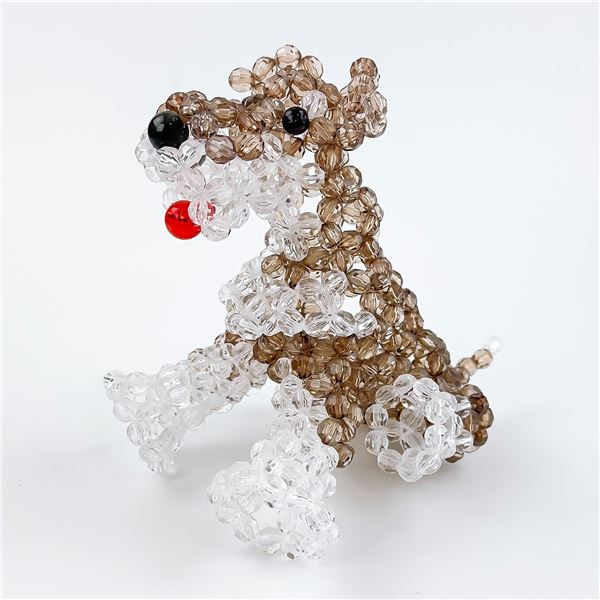 HAND MADE KITSCH BEADED PUPPY DOG SCULPTURE
