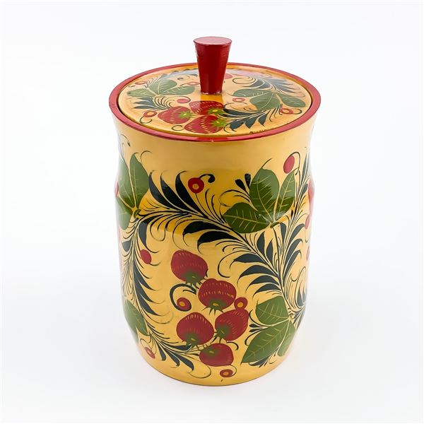 RUSSIAN KHOKHLOMA WOODEN FOLK ART CANISTER