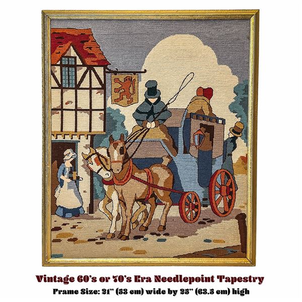 VINTAGE 1960’S-70’S ERA NEEDLEPOINT TAPESTRY ART