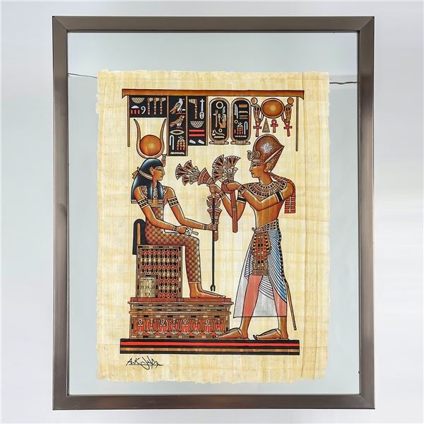 HAND PAINTED SIGNED EGYPTIAN PAPYRUS RAMSES ISIS