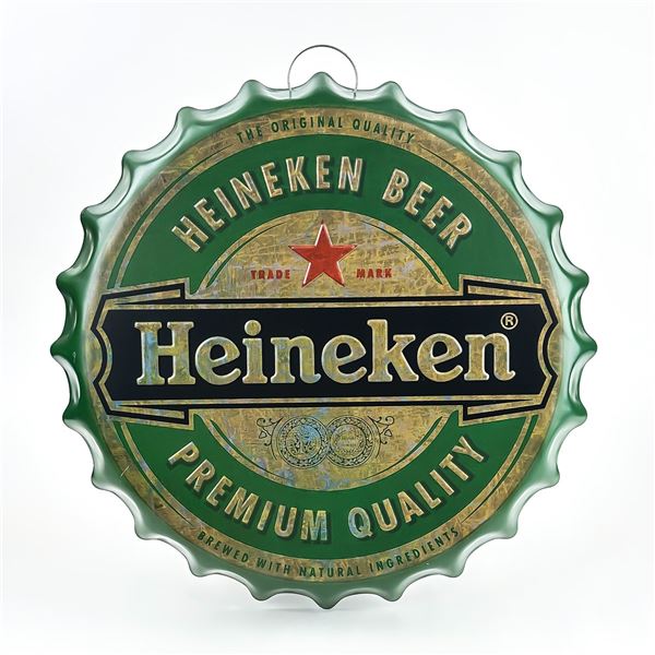 LARGE HEINEKEN 3D BEER BOTTLE CAP SIGN - MAN CAVE