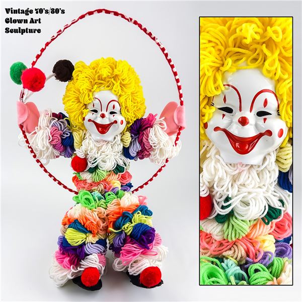 VINTAGE 70’S OR 80’S ERA YARN ART CLOWN SCULPTURE