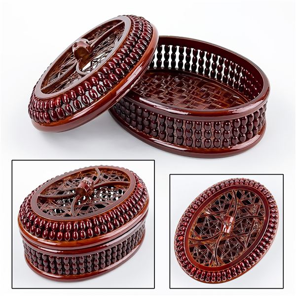HAND MADE LACQUERED BEADED BAMBOO BASKET BOX