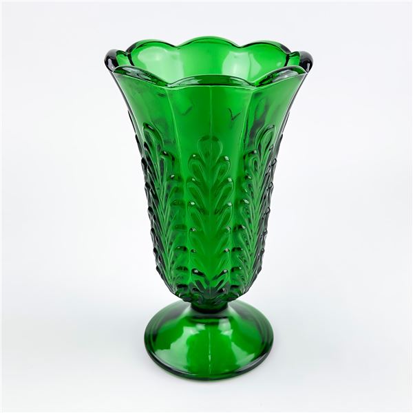 VINTAGE MCM E.O. BRODY EMERALD GREEN GLASS VASE