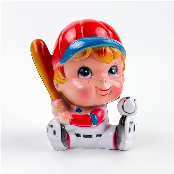 VTG BOY BASEBALL PLAYER MONEY COIN PIGGY BANK