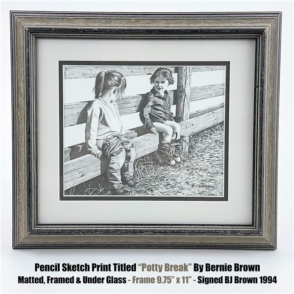 BERNIE BROWN PENCIL SKETCH ART PRINT POTTY BREAK
