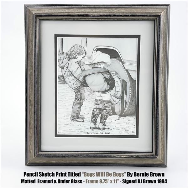 BERNIE BROWN PENCIL ART PRINT BOYS WILL BE BOYS