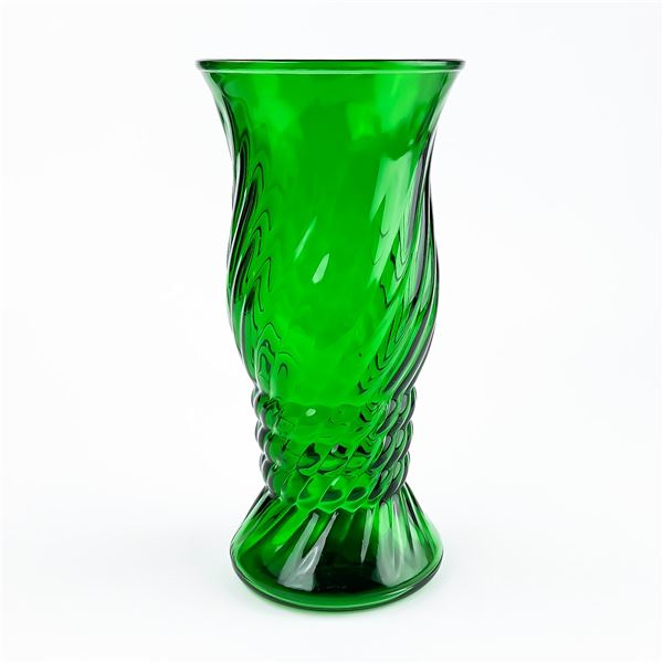 VINTAGE MCM E.O. BRODY EMERALD GREEN GLASS VASE