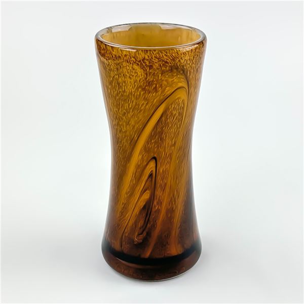 VINTAGE 6.25” BROWN AMBER SWIRL ART GLASS VASE