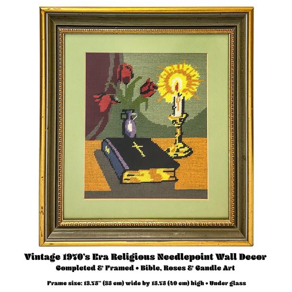 VINTAGE 1970’S ERA NEEDLEPOINT WALL DECOR - BIBLE
