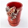 Image 6 : VTG BAMBOO PENCIL HOLDER WITH FROG SCULPTURE