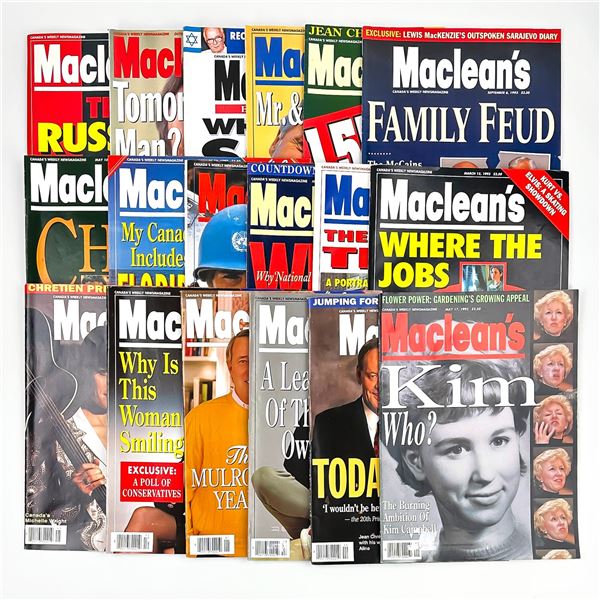 18 VINTAGE MACLEAN’S WEEKLY NEWS MAGAZINE LOT