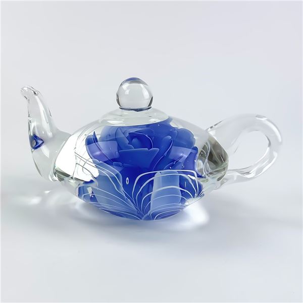 EDINBURGH FLOWER ART GLASS TEAPOT PAPERWEIGHT