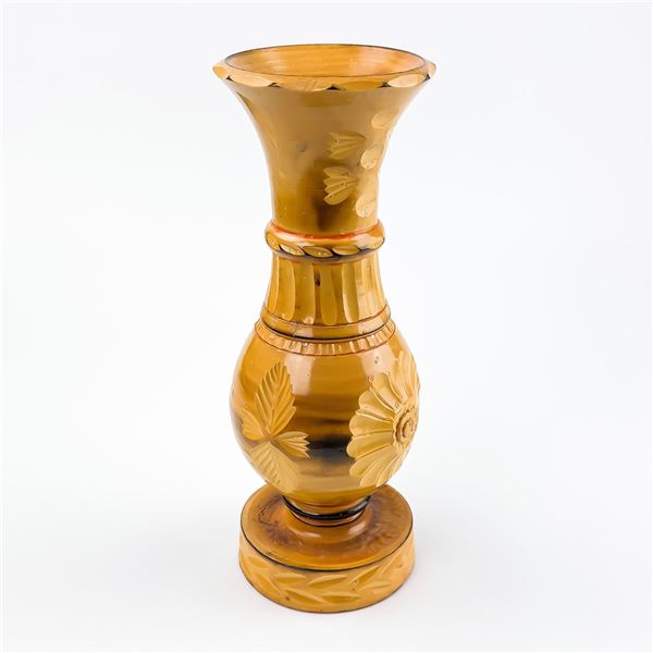 HAND CRAFTED FOLK ART FLOWER VASE WOOD CARVING