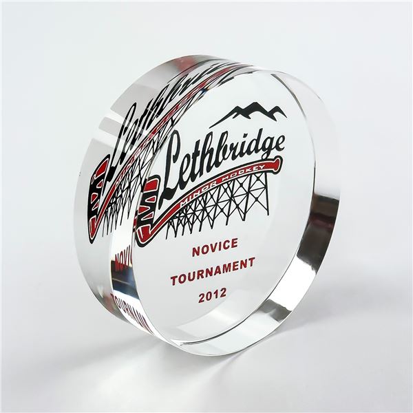 LETHBRIDGE HOCKEY CRYSTAL GLASS 2012 PAPERWEIGHT