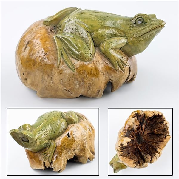 PARASITE WOOD FROG ART SCULPTURE WOOD CARVING