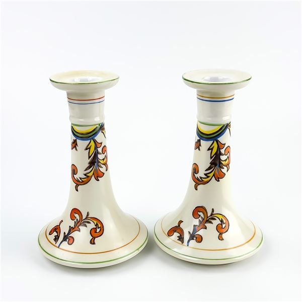 PAIR VINTAGE HAND PAINTED PORCELAIN CANDLESTICKS