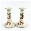 Image 1 : PAIR VINTAGE HAND PAINTED PORCELAIN CANDLESTICKS