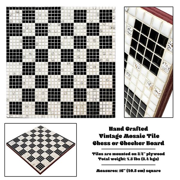 HAND MADE MOSAIC TILE CHESS CHECKER GAME BOARD