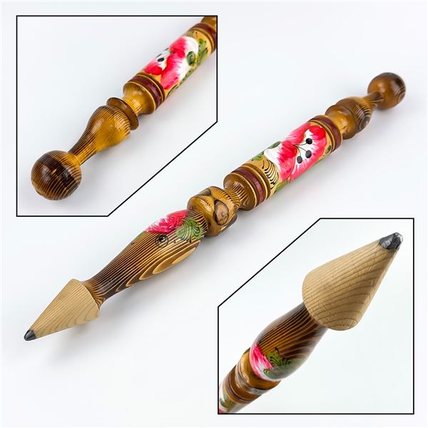 HAND PAINTED LARGE WOODEN FOLK ART STYLE PENCIL