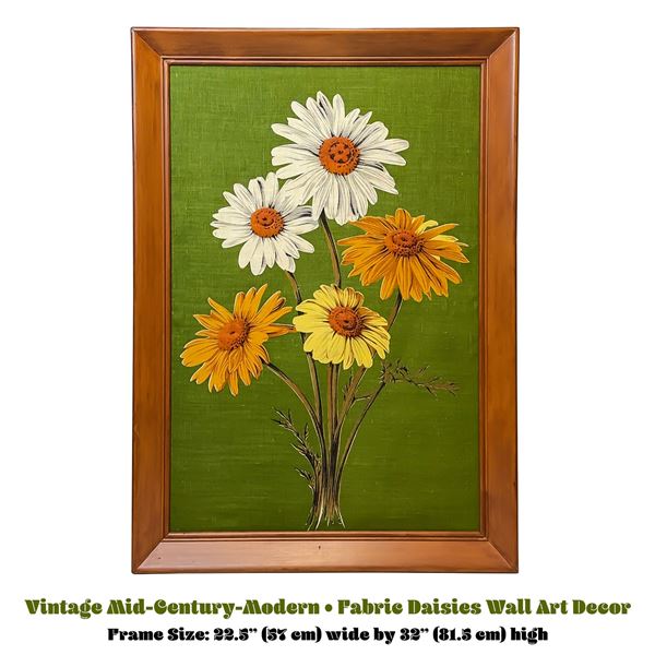 VTG 1960’S-70’S MID-CENTURY FABRIC DAISIES WALL ART