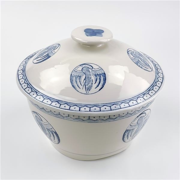 VINTAGE STONEWARE RICE BOWL - PHOENIX BIRD CRANE