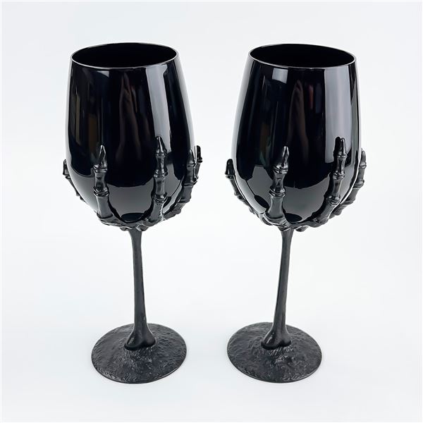 SKELETON HAND STEMMED WINE GLASSES HALLOWEEN
