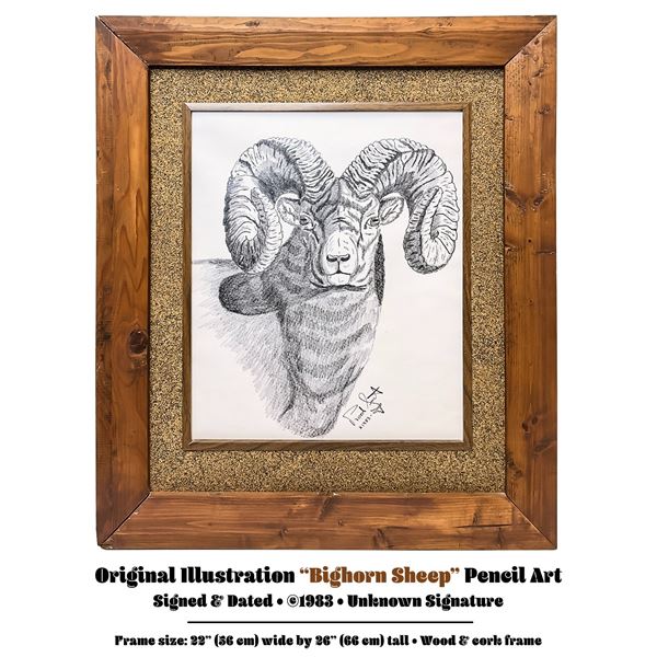 VTG ’83 ORIGINAL BIGHORN SHEEP PENCIL ILLUSTRATION