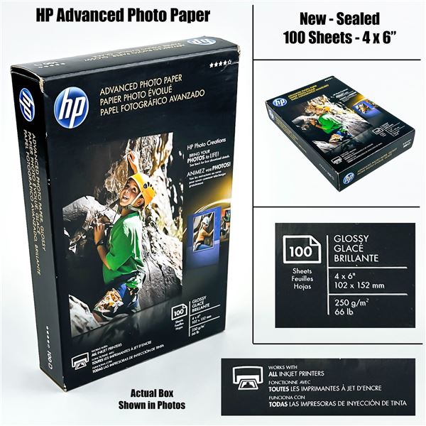 NEW HP 100 SHEET BOX ADVANCED 4 X 6” PHOTO PAPER