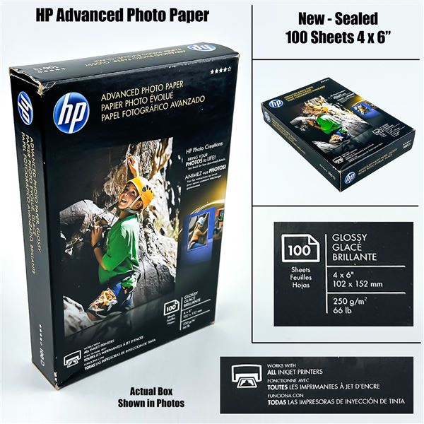 NEW HP 100 SHEET BOX ADVANCED 4 X 6” PHOTO PAPER