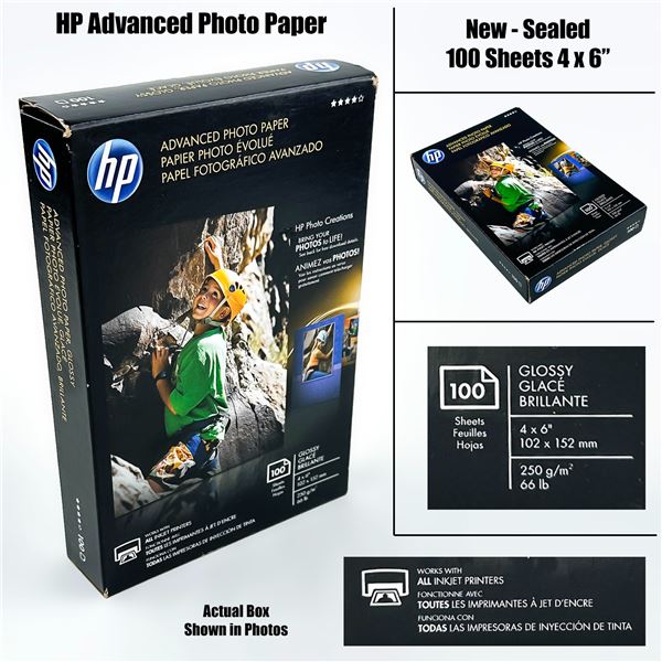 NEW HP 100 SHEET BOX ADVANCED 4 X 6” PHOTO PAPER
