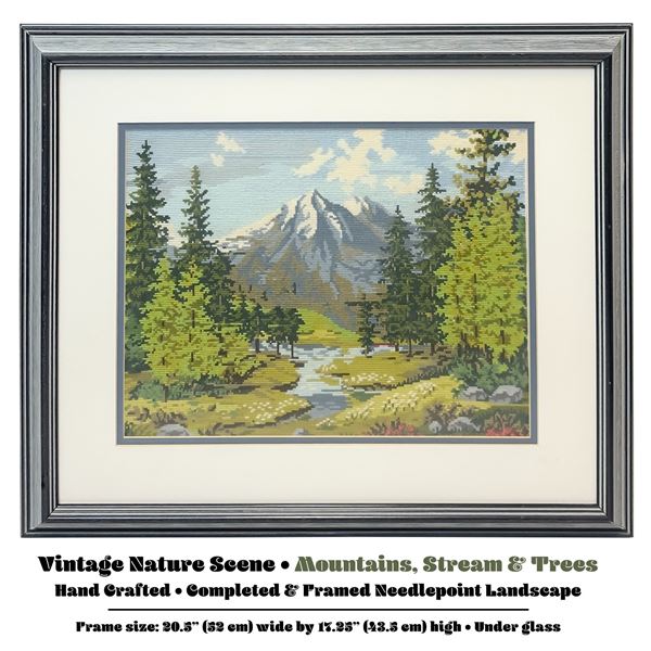 VTG NEEDLEPOINT PICTURE - MOUNTAIN STREAM TREES