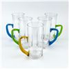 Image 1 : VTG TALL GLASS TUMBLERS WITH COLOURED HANDLES