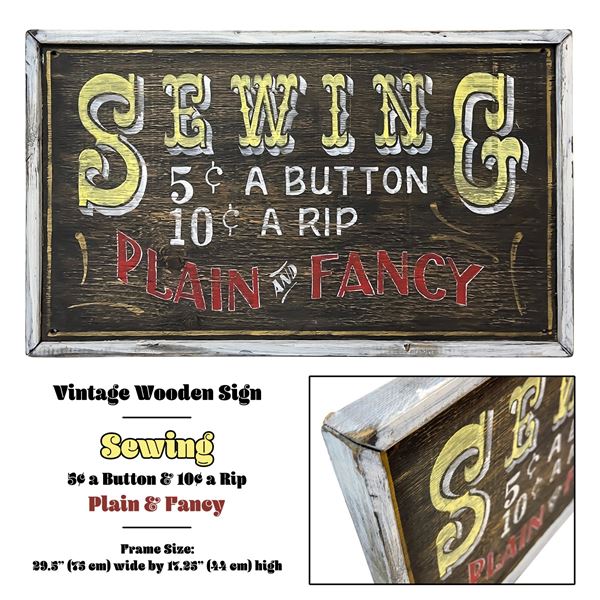 VINTAGE WOODEN SEWING ADVERTISING FOLK ART SIGN