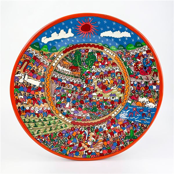 MEXICO FOLK ART POTTERY WEDDING PLATE SCULPTURE