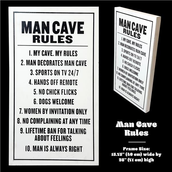 MAN CAVE RULES - WOODEN 28” WALL DECOR SIGN