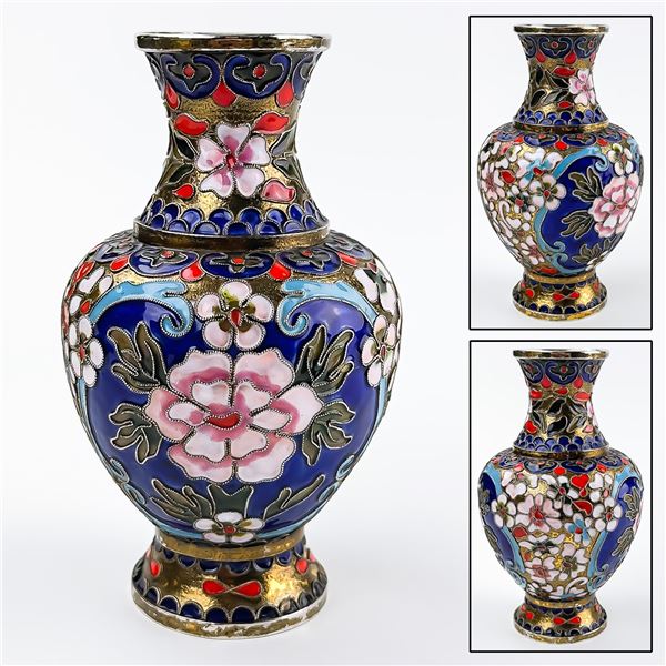 VINTAGE METAL CLOISONNE ENAMEL FLOWER BUD VASE