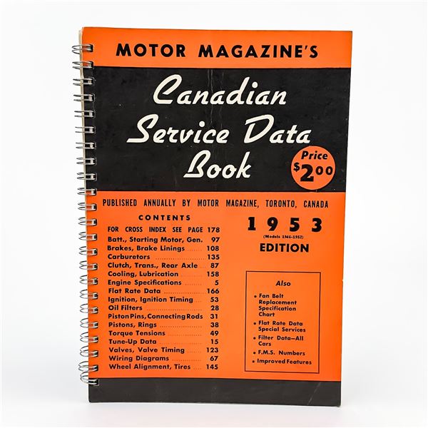 1953 MOTOR MAGAZINE CANADIAN SERVICE DATA BOOK