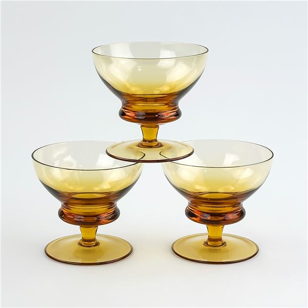 3 AMBER CHAMPAGNE, BRANDY OR COCKTAIL GLASSES