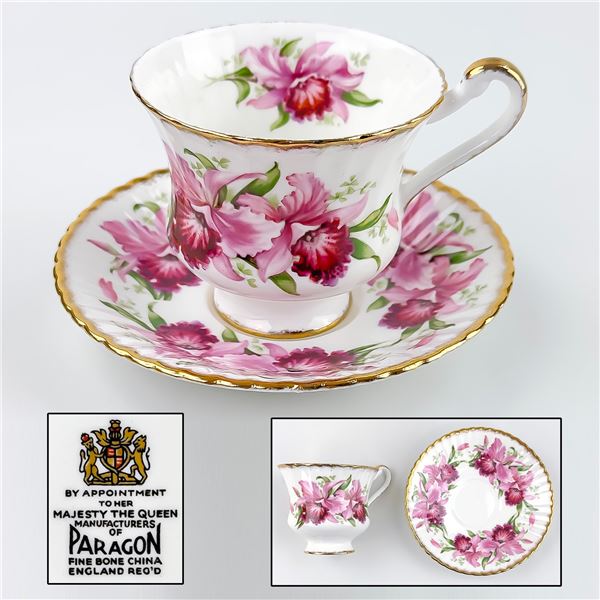 VTG PARAGON BONE CHINA ORCHIDS TEACUP & SAUCER