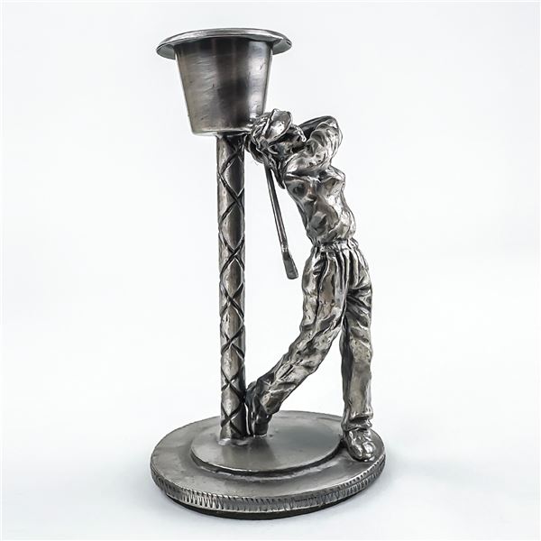 METAL WOMAN/GIRL GOLFER CANDLE STICK HOLDER