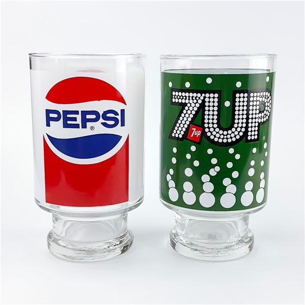 VINTAGE 70’S ERA PEDESTAL 7-UP & PEPSI COLA GLASSES