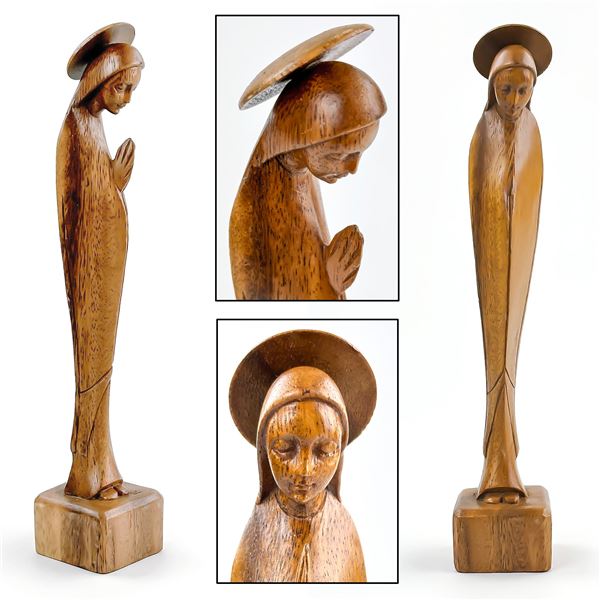 HAND CARVED WOOD MADONNA FIGURINE SCULPTURE