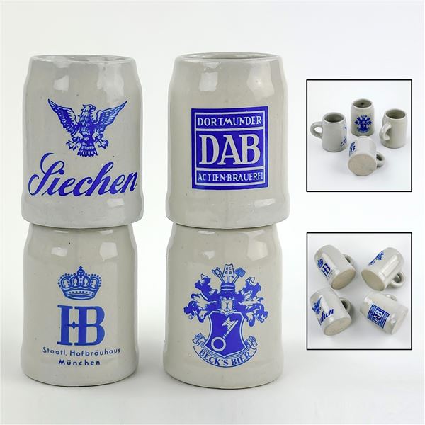 FOUR MINIATURE GERMAN BEER STEIN SHOT GLASSES