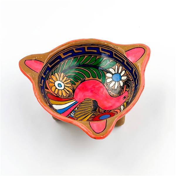 TONALA FOLK ART FLORAL BIRD TRINKET DISH ASHTRAY