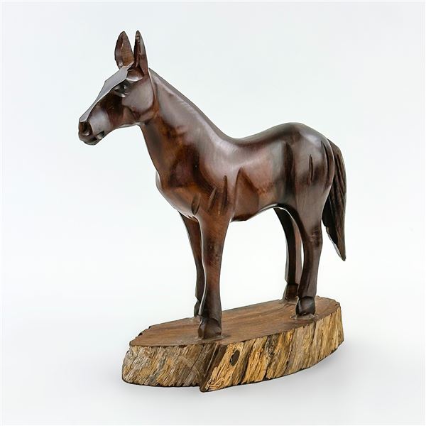 HAND CRAFTED WOODEN HORSE CARVING SCULPTURE