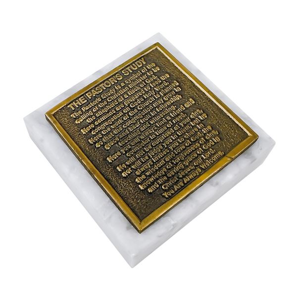 MARBLE BRASS PLAQUE PASTOR’S STUDY PAPERWEIGHT