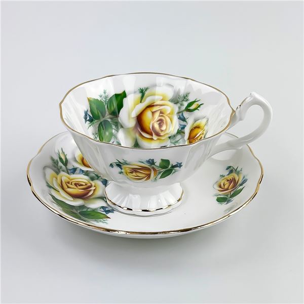 QUEEN ANNE TEA CUP & SAUCER SET - YELLOW ROSES