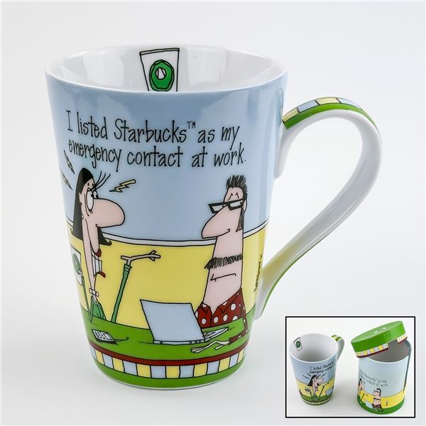 STARBUCKS EMERGENCY WORK CONTACT COFFEE MUG