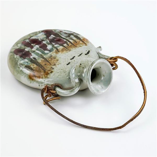 HAND MADE GLAZED  STONEWARE POTTERY WALL FLASK